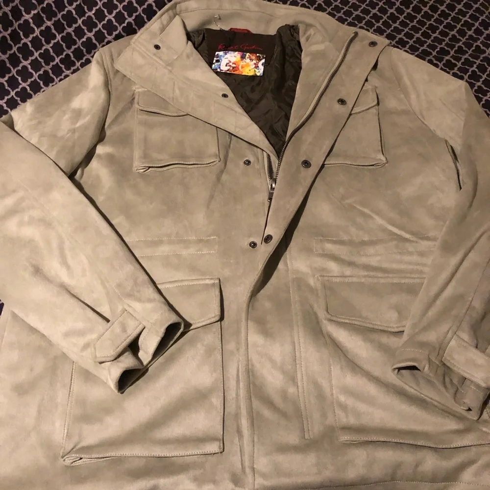 Robert Graham Mens Vegan Faux Suede Cargo Jacket Nickel RGF22R25 Tan XXL K35